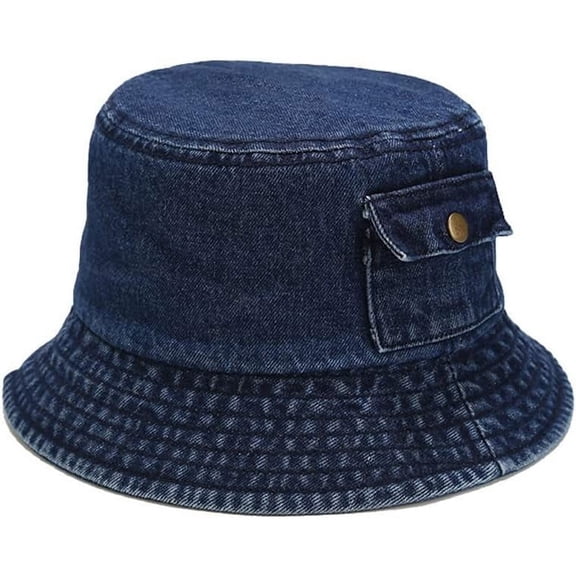 YooGuoGuo Denim Bucket Hat for Women Men Summer Beach Travel Wide Brim Sun Cap Pocket Shape Packable Hat