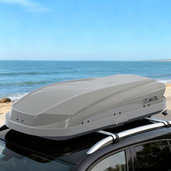 14 Cubic Feet Hard Shell Roof Cargo Carrier with Security Keys 62.52 (L) x32.48 (W) x 13.19(H) Inch, Waterproof Rooftop Storage Box Roof Box for Vehicles Dual Side Opening Gray
