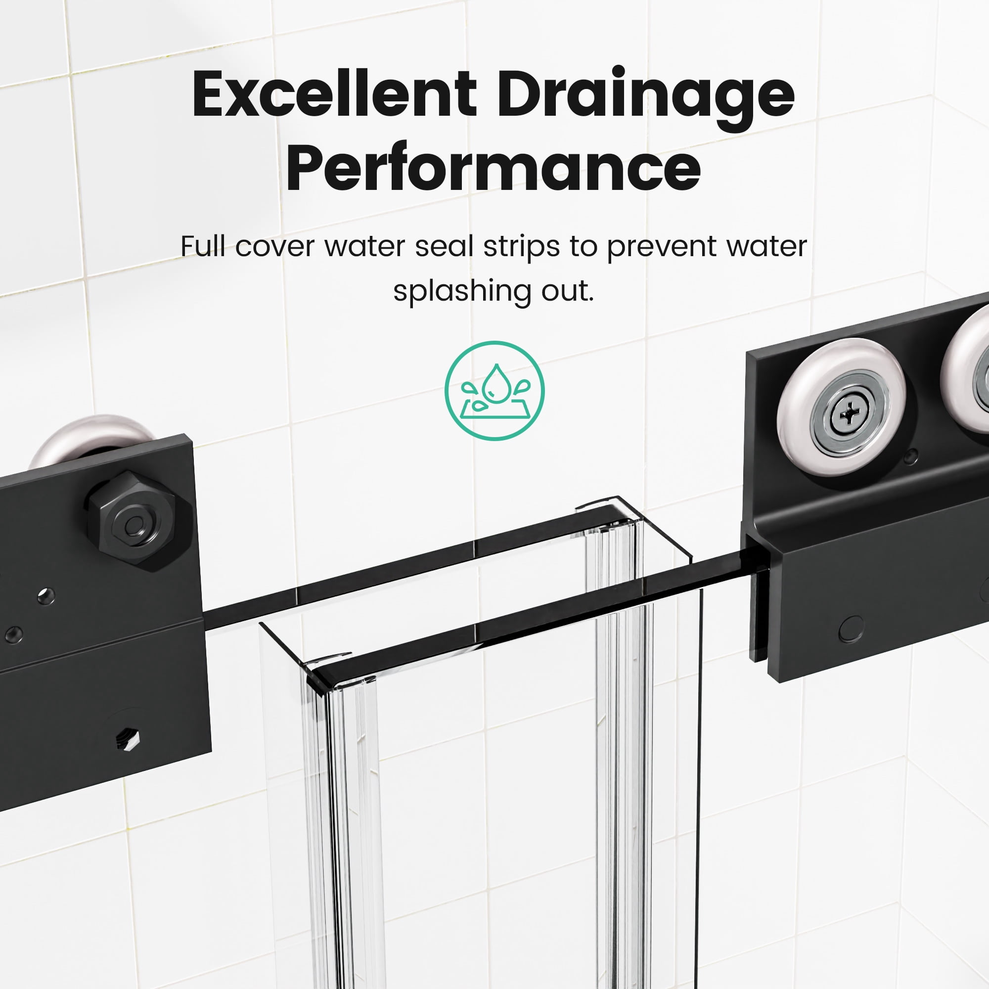 44"-48"W*72" H Semi-Frameless Double Sliding Shower Door, Bypass Shower Door, 1/4" (6mm) Thick SGCC Tempered Glass Door, Matte Black