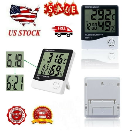 3 in 1 Digital Hygrometer Indoor Thermometer Clock Temperature Humidity Monitor Large LCD