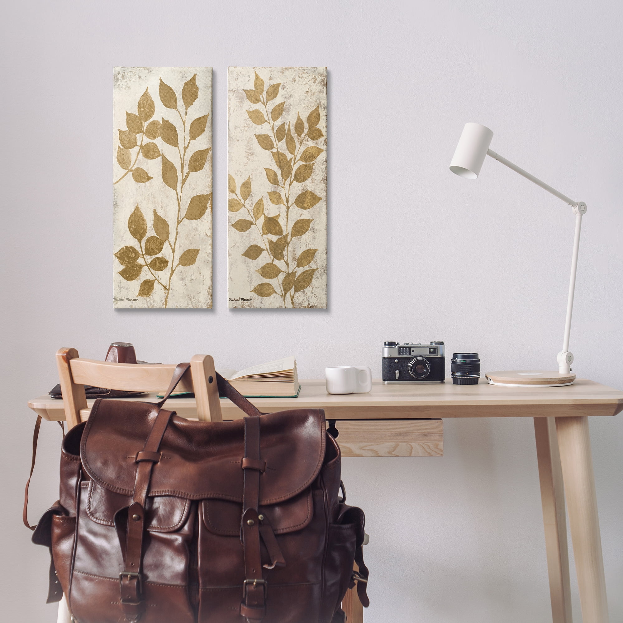 Stupell Industries Distressed Natural Leaves Floral & Botanical Painting Wrapped Canvas Art Print Wall Art, 10 x 24, Set of 2