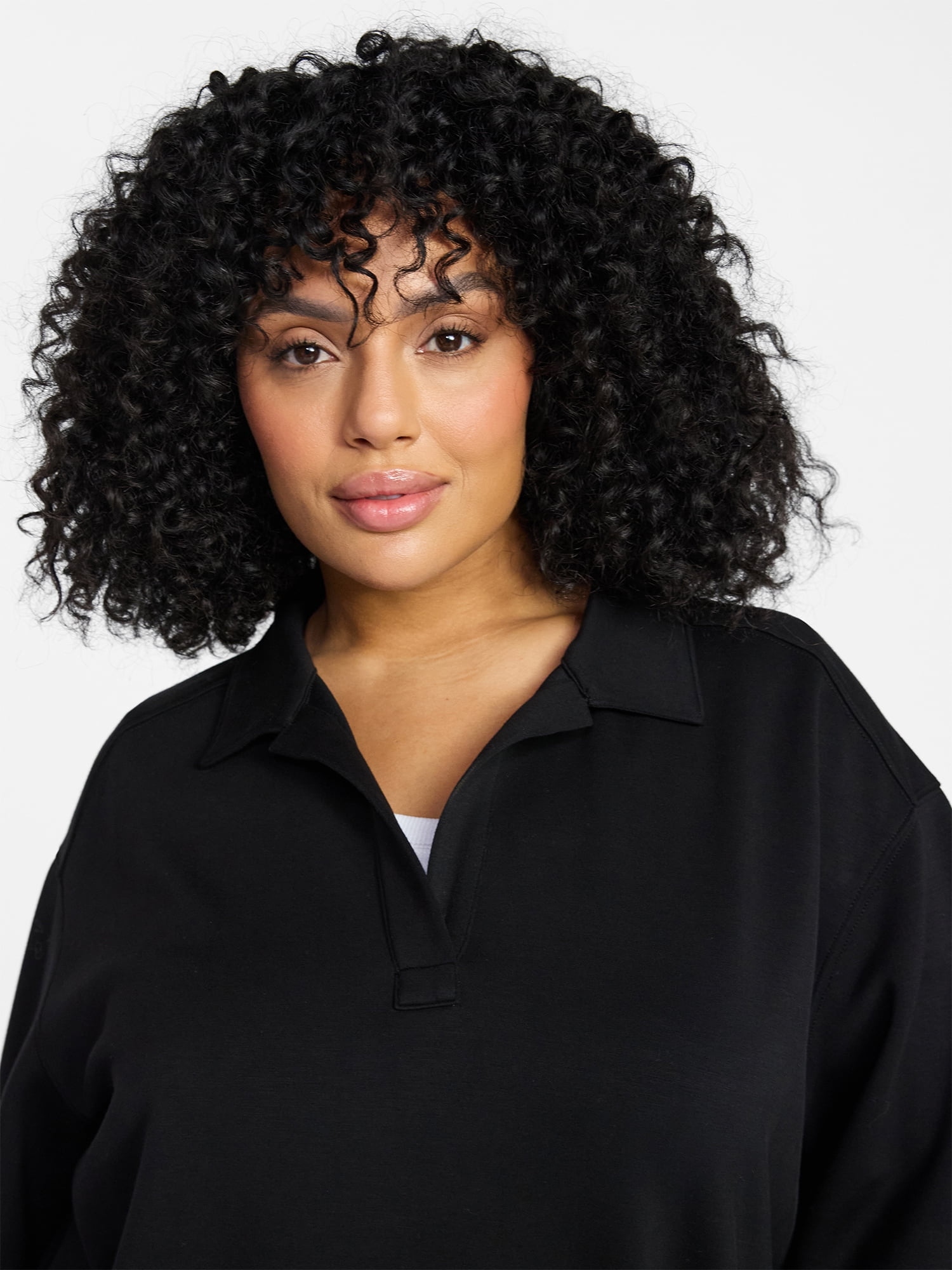 Terra & Sky Women's Plus Size Scuba Knit Layering Top with Long Sleeves, Sizes 0X-5X