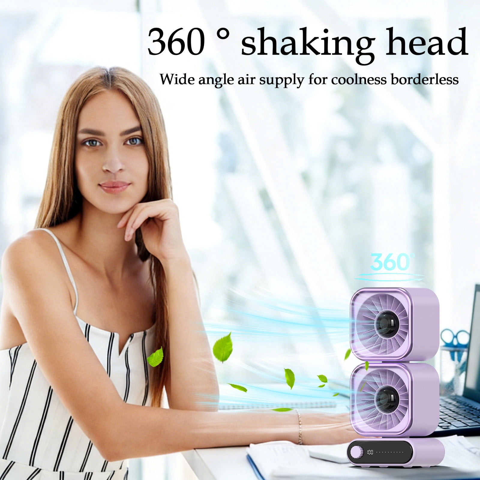 Tyidzon Table Fan, 13 inch Table Fans for Bedroom, Digital Display, Dual Heads 4000Mah Battery USB Fans, Desk Fans Small Quiet for Home, Office, Kitchen