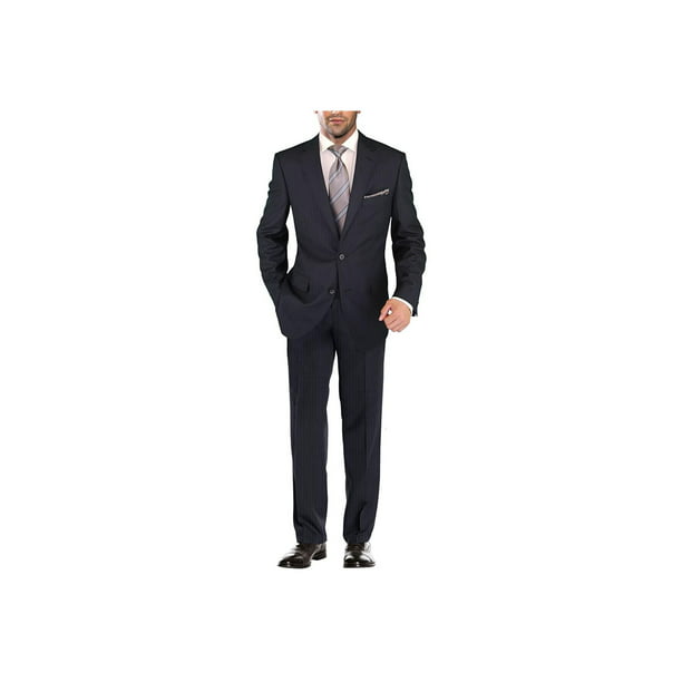 Men's Modern Two Button Jacket Flat Front Pants Striped Suit