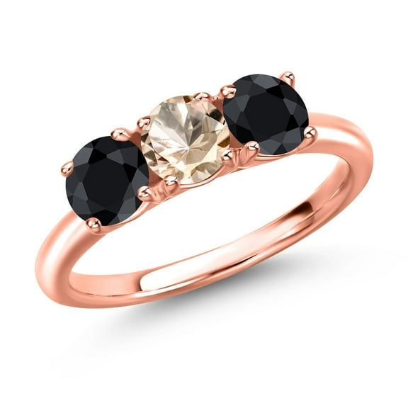 Gem Stone King 18K Rose Gold Plated Silver Peach Morganite and Black Sapphire Engagement Ring for Women | 1.78 Cttw | Round 5MM | Gemstone October Birthstone | Size 5