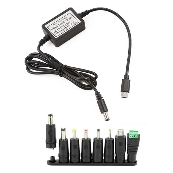 WE-POLUJ Type C to DC24V Cable with Interchangeable Connectors Set for Multiple Device Compatibility Power Supply Cord 120cm