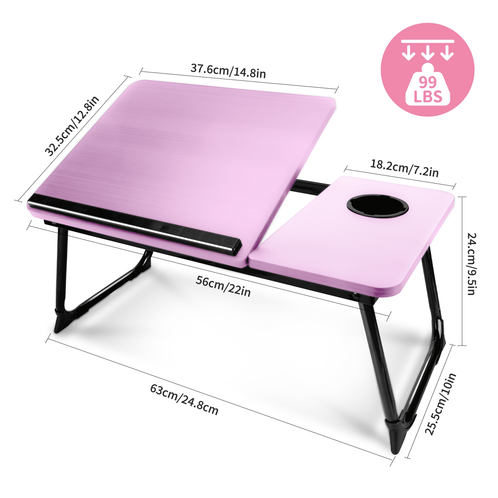 Laptop Bed Tray Table, WLRETMCI Foldable Lap Desk for Bed and Sofa, Laptop Desk Notebook Stand for Eating Breakfast, Reading,Pink