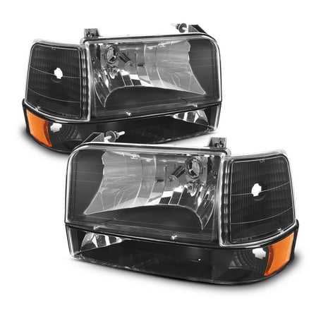 AKKON - For 92-96 Ford Bronco F150 F250 F350 OE Style Black Housing Headlights   Corner Signal Lights