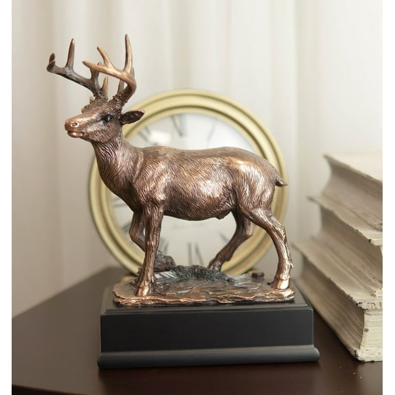 Ebros Rustic 12 Point Buck Stag Deer Bronze Patinated Resin Statue W/Trophy Base