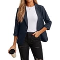 thumbnail image 6 of JWD Women's Casual 3/4 Ruched Sleeve Blazer - Slim Fit Open Front Notched Lapel Work Office Suit Jacket with Pockets Blue Gray 6, 6 of 6