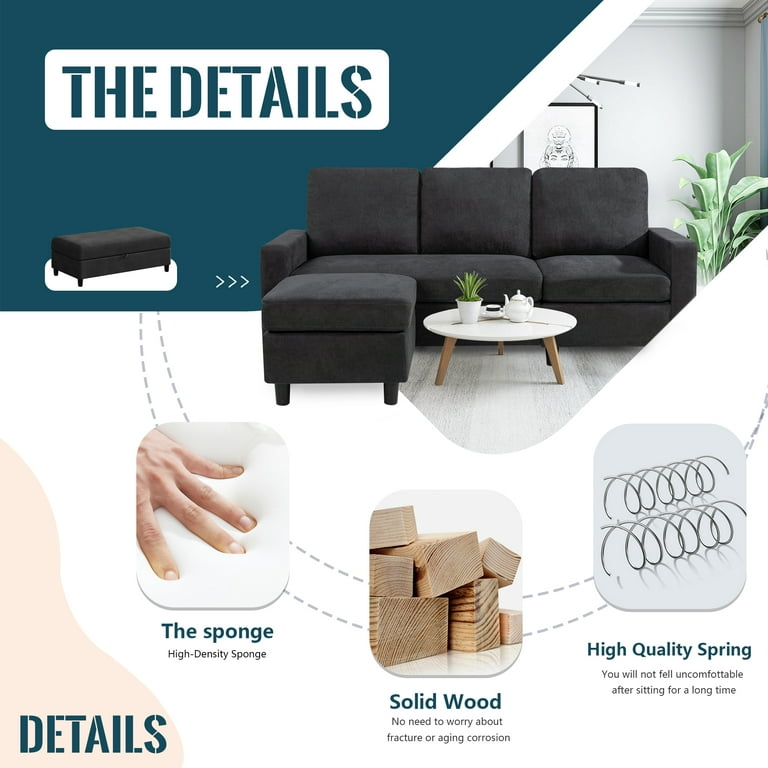 Walsunny Sectional Sofa Couch Set L Shaped Couch Sofa Sets for Living Room  4 Seat with Storage Ottoman for Small Apartment 