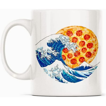 

Pepperoni Pizza Kanagawa The Great Wave Japan Mug Gift White Funny Sarcasm Coffee Cup Novelty