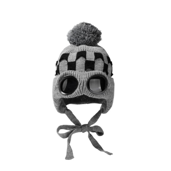 absanyy Knitted Aviator Hats for Women Soft Warm Earflap Plaid Winter Hats,Cute Pom-pom,for Cold Weather Outdoor,Gray