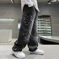 thumbnail image 5 of kpoplk Boys Cargo Jeans, Casual Elastic Waist Denim Pants Baggy Wide Leg Trousers with Pockets(Black,10-11 Y), 5 of 6