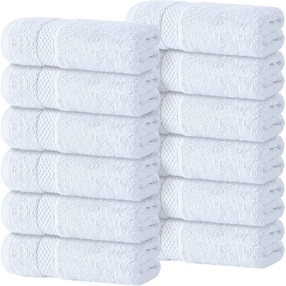 White Classic Luxury Cotton Towels - Large Hotel Spa Bathroom Towels | Pack of 12 | White
