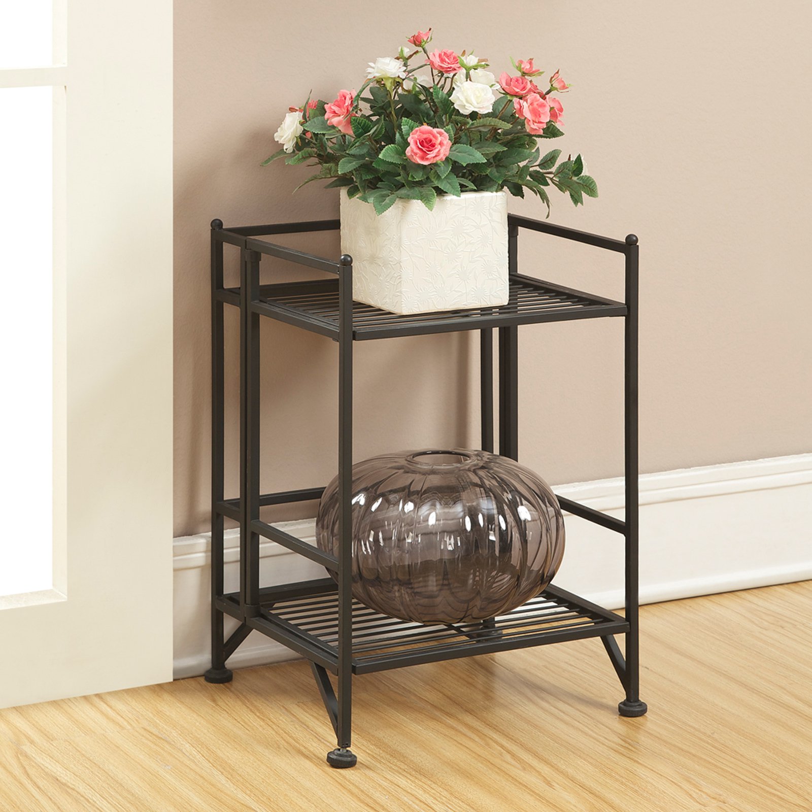Xtra Storage 2 Tier Folding Metal Shelf, Black