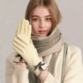 thumbnail image 3 of Women's Winter Fleece Gloves with Touchscreen Fingertips, Soft Warm Liner, Elegant Bow Design, Cozy Full-Finger&Texting Thumb Style, 3 of 7