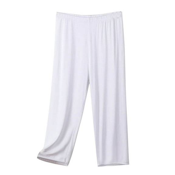 Bibifish Womens Pants Solid Color Breathable Knit Elastic Waist Capri Length Pants Loose Fit Casual Summer Errands Daily Wear Relaxed Comfy Pants
