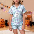 thumbnail image 2 of UAYOTSE Kids Silky Satin Nightwear Set, Girls Short‑Sleeve Collared Button‑Front Top with Coordinating Shorts, Casual Home Sleep Outfit Size 12-13 Years, 2 of 5