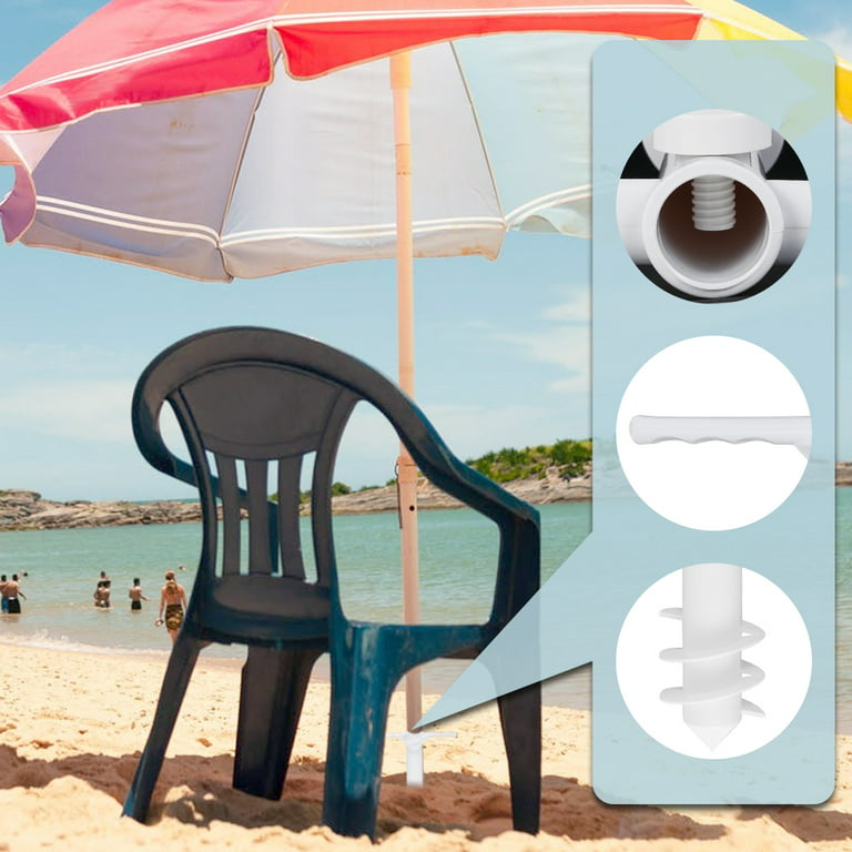 Odomy Beach Umbrella Sand Anchor, White Beach Umbrella Holder, Spiral Design Fishing Rod Holder, Portable Ground Spike Anchor, ABS Sand Screw