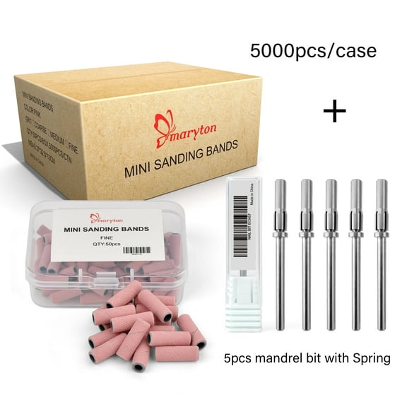 Maryton 5000Pcs Nail Drill Bits Sanding Bands for Nail Drill 100 Coarse Grit Nail File Sanding Bands for Acrylic Nails Gel Manicures and Pedicure