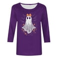 thumbnail image 4 of FAVIPT Cute Halloween Tops for Women Three Quarter Sleeve Round Neck Shirts Pumpkin Spooky Print Scary Blouses Basic Soft Casual Tops Purple,S, 4 of 4