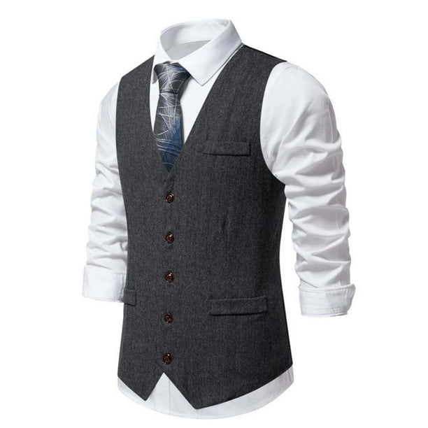 pstuiky Camisetas sin mangas para hombre, Nueva camiseta sin mangas con cuello tipo blazer y estampado de chaleco cruzado para hombre Chaleco de hombre xl