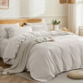 thumbnail image 2 of Cotton Duvet Cover Queen Size Pinstriped Comforter Cover with Button Washed Cotton Breathable Soft Solid Bedding Set Duvet Cover ×in & Pillowcases (NO Comforter), 2 of 9