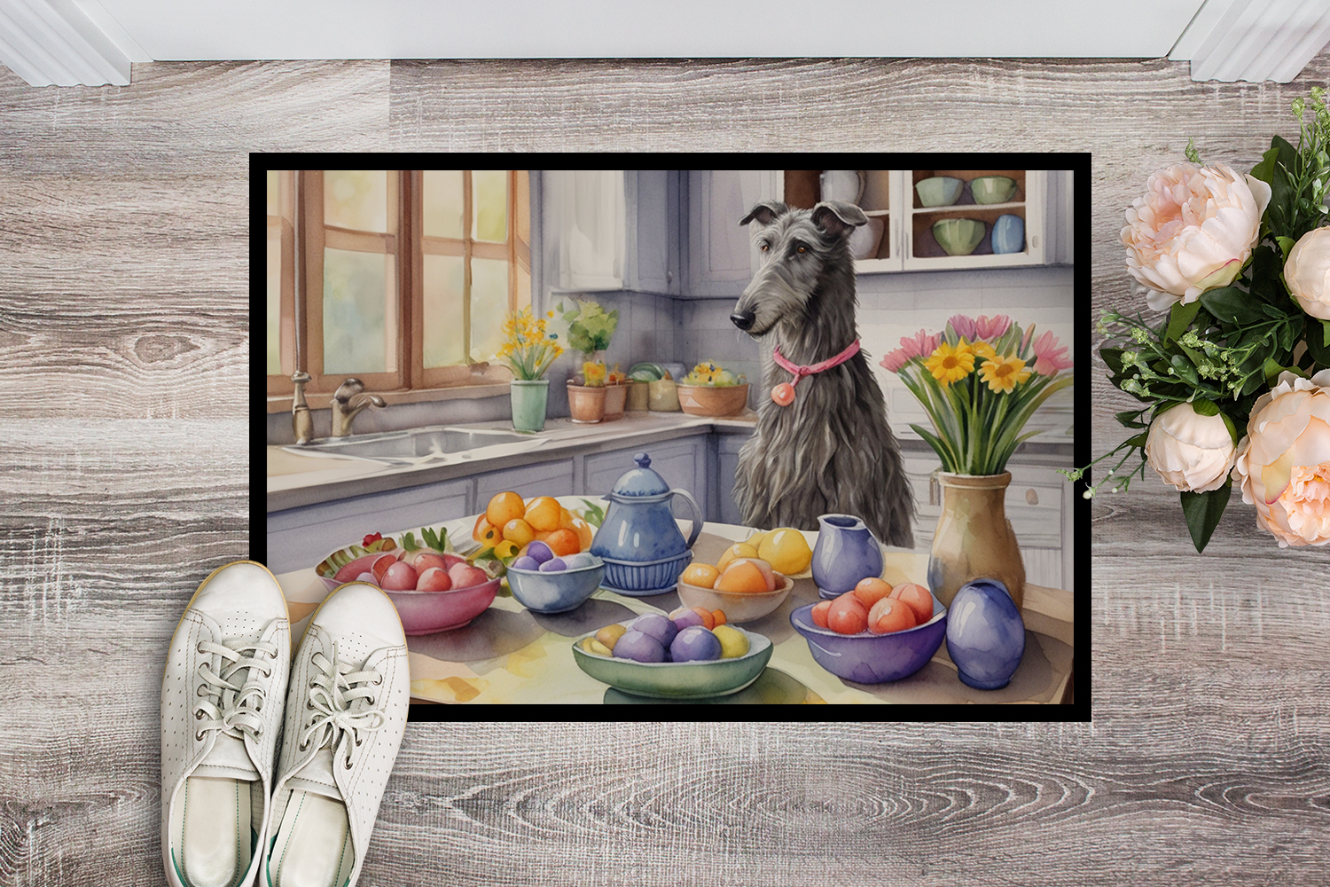 Decorating Easter Scottish Deerhound Doormat 27 in x 18 in