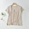 thumbnail image 2 of Uaswgudfs Women's Oversized Button-Detail Blouse-Tee - Crew Neck Solid Color Short Sleeve Relaxed Fit Casual Shirt, 2 of 6