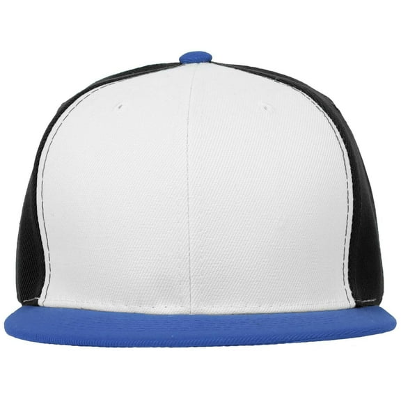 Mens Snapback Baseball Cap Plain Blank Snap Back Hat Three Tone Casual Basic (7fc052_White/Black/Blue)