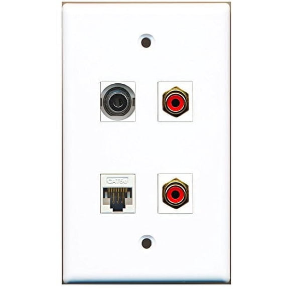 RiteAV - 2 Port RCA Red 1 Port 3.5mm 1 Port Cat5e Ethernet White Wall Plate