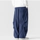 thumbnail image 3 of Ceisia Men Solid Color Multi Pocket Linen Workwear Pants Loose Wide Gift Leg Casual Trousers, 3 of 6
