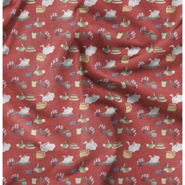 Soimoi Orange Cotton Poplin Fabric Rabbit Animal Printed Fabric 1 Yard 56 Inch Wide