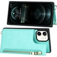 thumbnail image 3 of Crossbody Wallet Case for iPhone 12 Pro/iPhone 12 with Card Slot Holder,iPhone 12 Magnetic Flip Folio Purse Case, PU Leather Zipper Handbag with Detachable Lanyard Strap 6.1 Inch (Mint Green), 3 of 14
