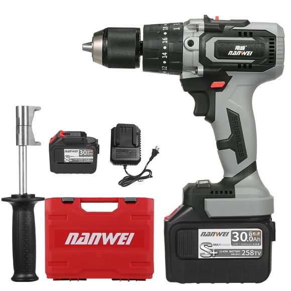 yeacher 21V Brushless Lithium Cordless Drill with 2 Batteries, Charger, and Toolbox - 3-in-1 Hammer, Screwdriver & Wall Drill Functions, LED Light, Ergonomic Design, 10H Runtime, 1/2in Metal Chuck,