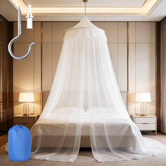 Mosquito Net for Bed, Lace Flower Large White Bed Canopy for Girls, Hanging Bed Net, Easy Installation Ideal for Bedroom Decorative, Travel with Storage Bag