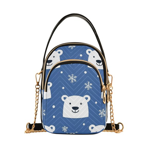 FORMRS Crossbody Bag for Women Quilted Travel Shoulder Cell Phone Purse with Chain Strap Handbag, White Polar Bear