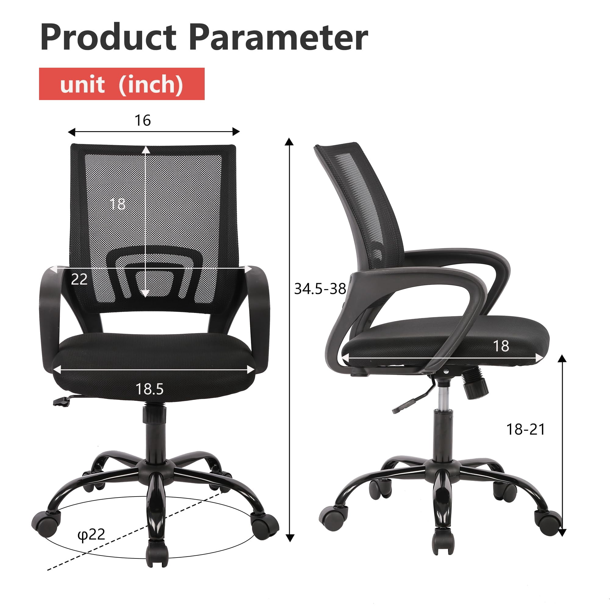 PayLessHere Ergonomic Chair , Adjustable Home Office Chair , Lumbar Support ,Swivel Rolling , Black