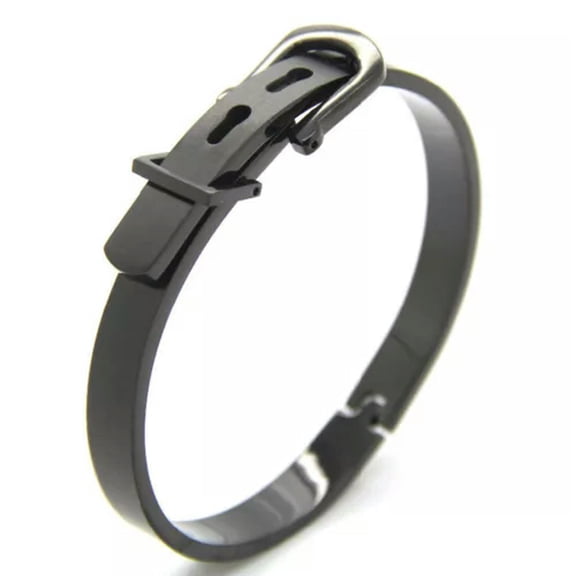 QQTDFG Fashion 8mm 316L Stainless Steel Belt Buckle Cuff Bangle Bracelet for Men Women-Black