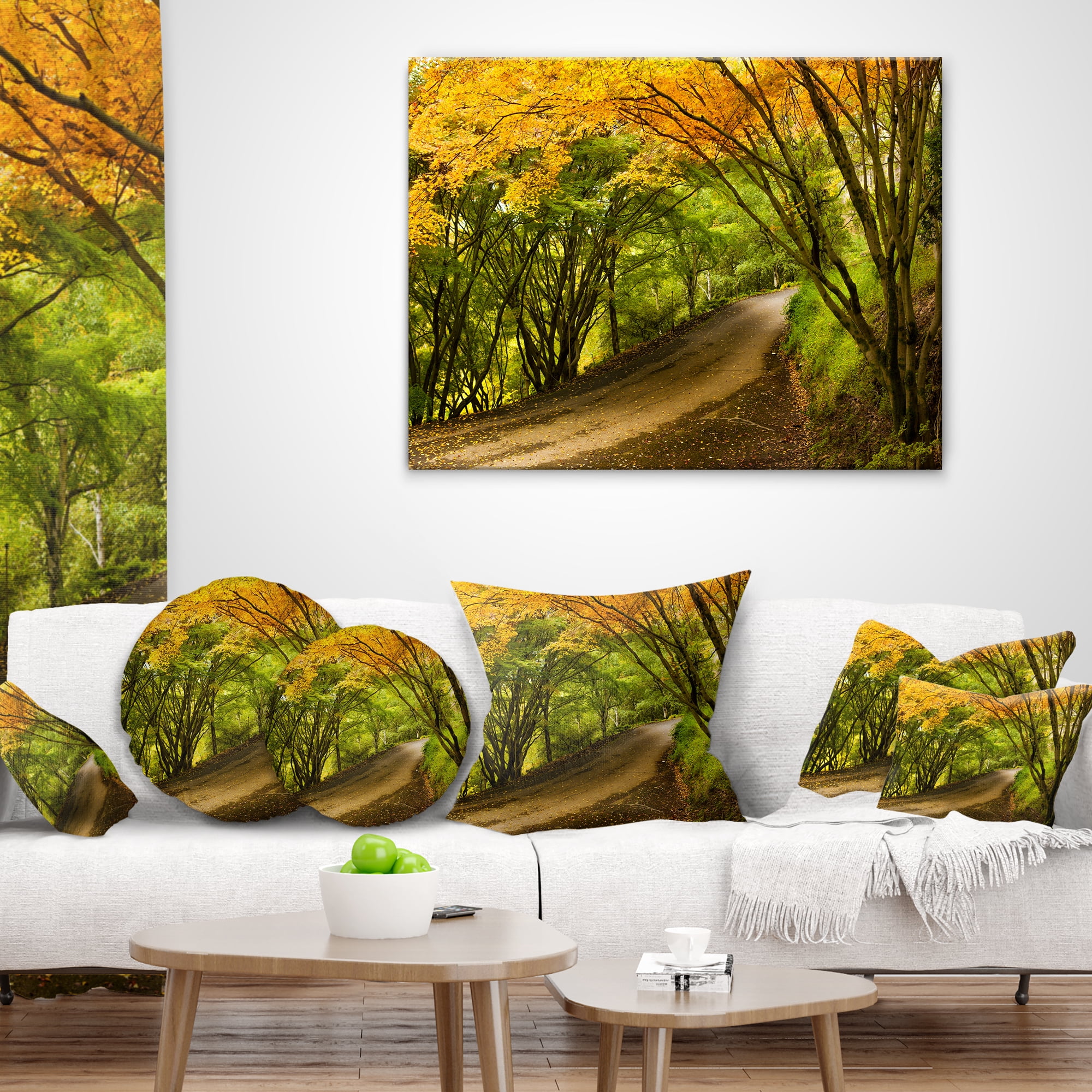 Designart Country Lane in Green Forest - Landscape Printed Throw Pillow - 16x16