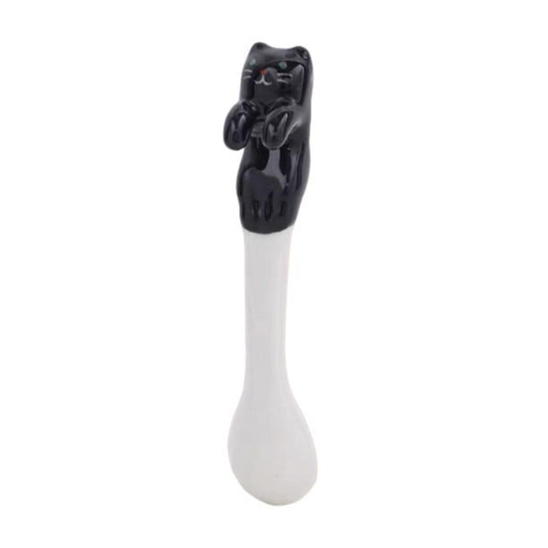 Cuchara de café colgante Soledad de cerámica Gato pequeño En blanco y negro