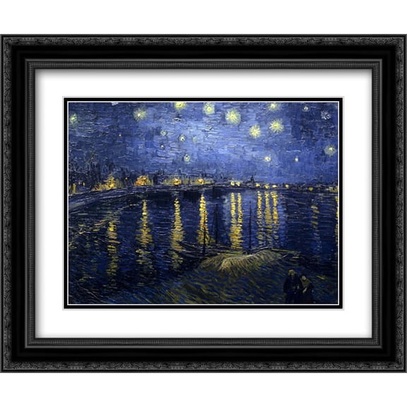 Starry Night over the Rhone, c.1888 2x Matted 24x20 Black Ornate Framed Art Print by Vincent Van Gogh