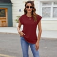 thumbnail image 5 of Plebaso Hauts pour Femmes Manches Courtes Col Rond T-Shirts Mignons Décontractés Couleur Unie Blouses Texturées 2025, 5 of 5