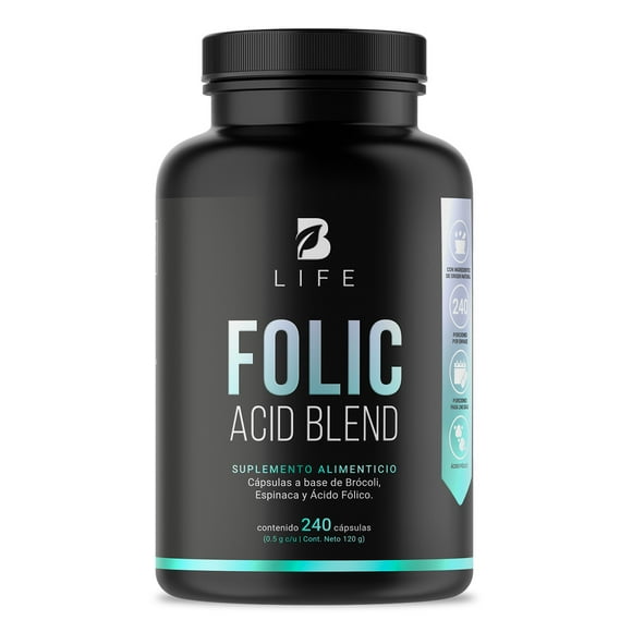 Ácido Fólico 240 Cápsulas con Brócoli y Espinaca B LIFE Cápsulas