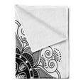 thumbnail image 2 of Tattoo Soft Flannel Fleece Blanket, Illustration of Floral Oriental Mandala Style Folk Motifs in Monochrome, Cozy Plush for Indoor and Outdoor Use, 70" x 90", Charcoal Grey and White, by Ambesonne, 2 of 5