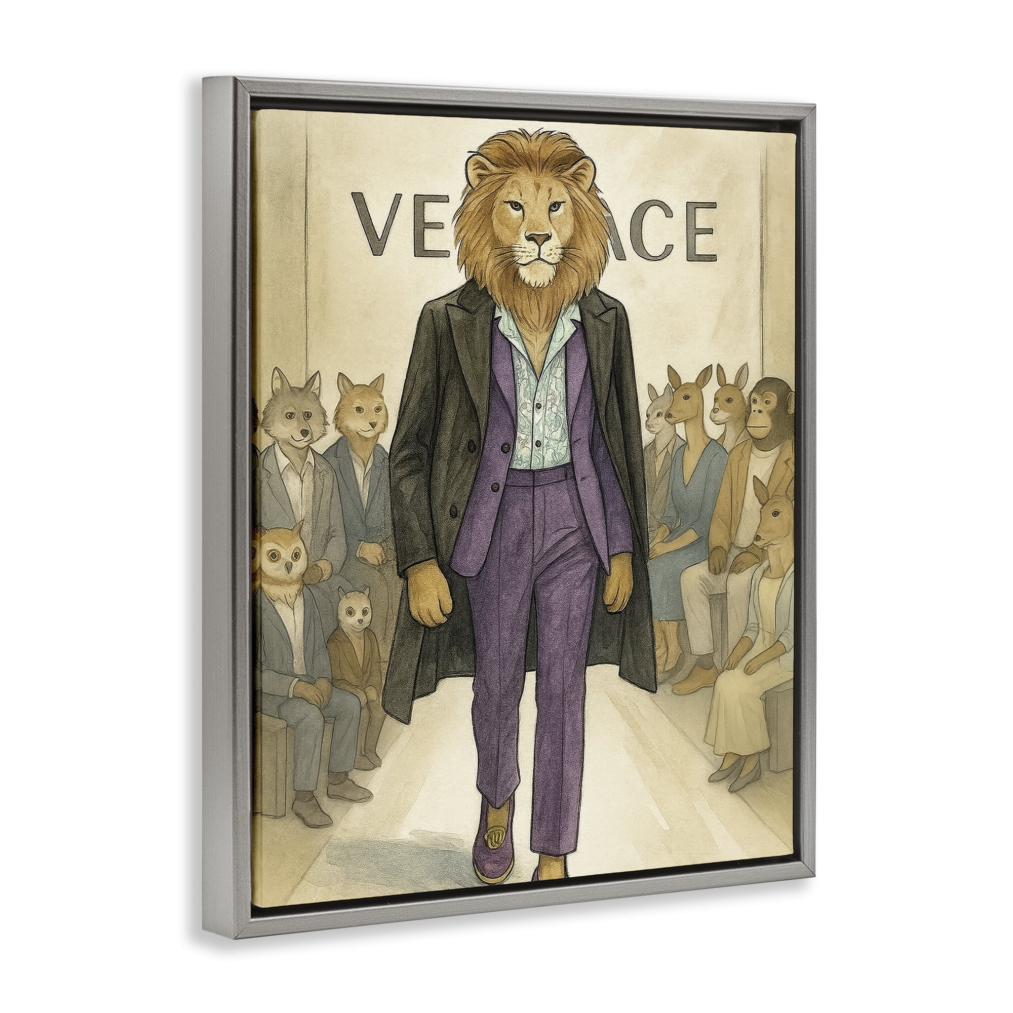 Stupell Industries Fashion Runway Lion Gray Framed Floater Canvas Wall Art, design by Grotto Studios