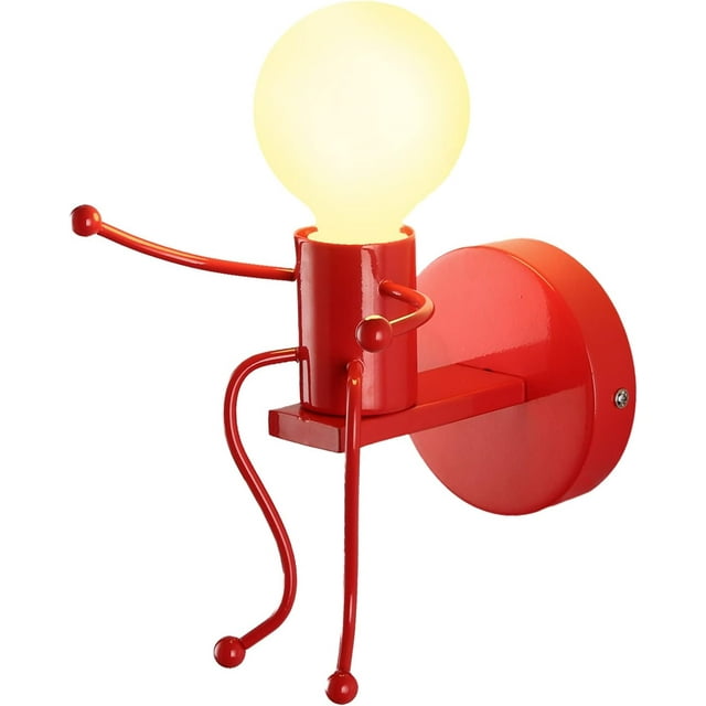 Appliques Murales Intérieures Créatives LED pour Chambre à Coucher Dessin Animé Petites Personnes Balançoire Lampe Murale Mini Poupée Réglable Appliques Murales Éclairage Décor Métal Lampes de Chevet Modernes 1xe26 (Noir