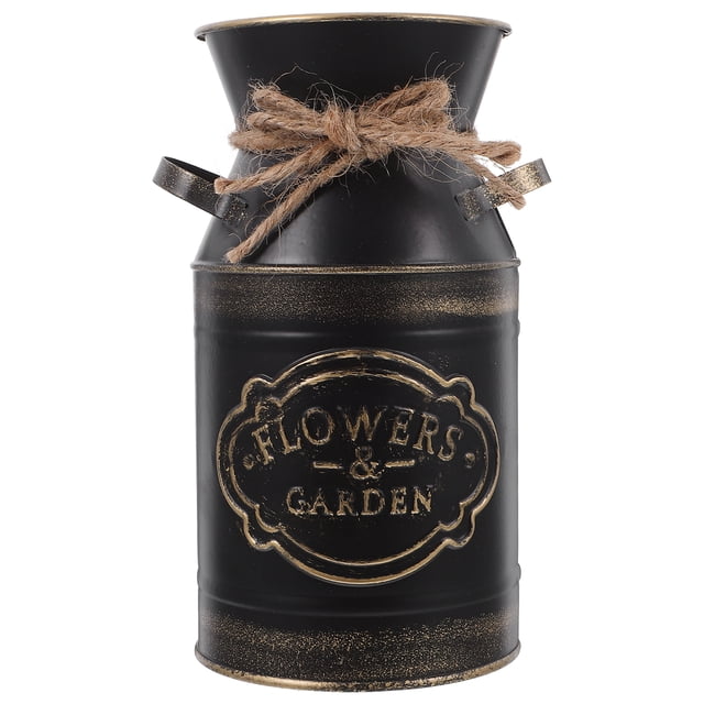 Jarrón de metal con forma de jarra de leche, estilo retro, de cuerda de yute, para cocina, estilo rústico, con asa, para una elegante decoración de baño