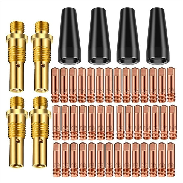Kit de Puntas Boquilla Sin Gas con Núcleo Fundente 50 Piezas KP1939-1, Puntas Contacto de 0,030 Pulgadas y 0,035 Pulgadas, Difusores Gas, Accesorio para Pistola de Soldadura Mig